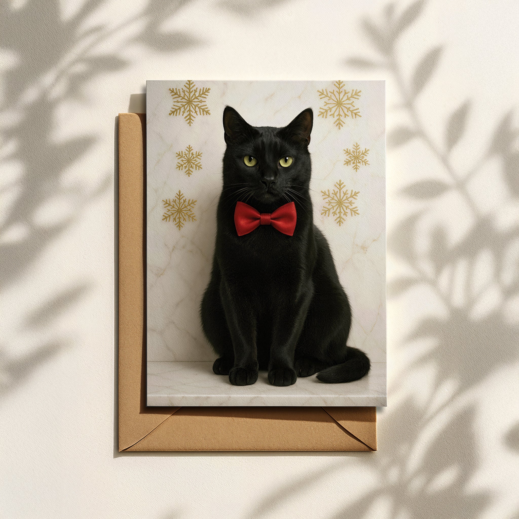Weihnachtskarte mit schwarzer Katze & roter Fliege