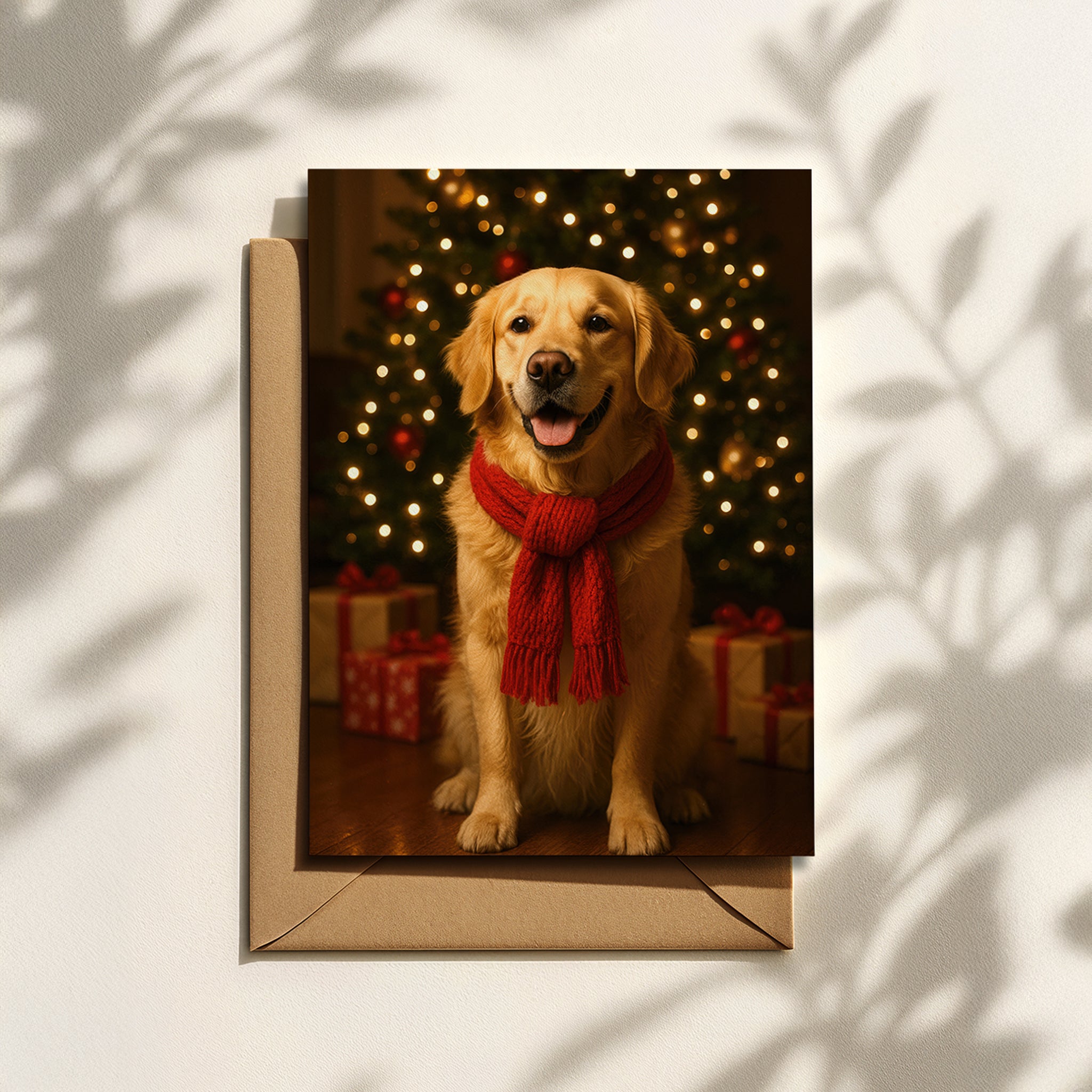 Weihnachtskarte mit Hund & rotem Schal