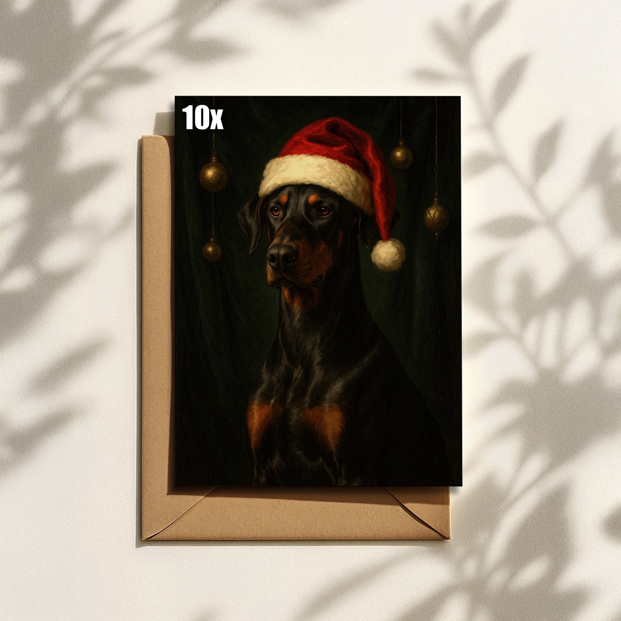 Weihnachtskarte mit elegantem Hund & Weihnachtsmütze