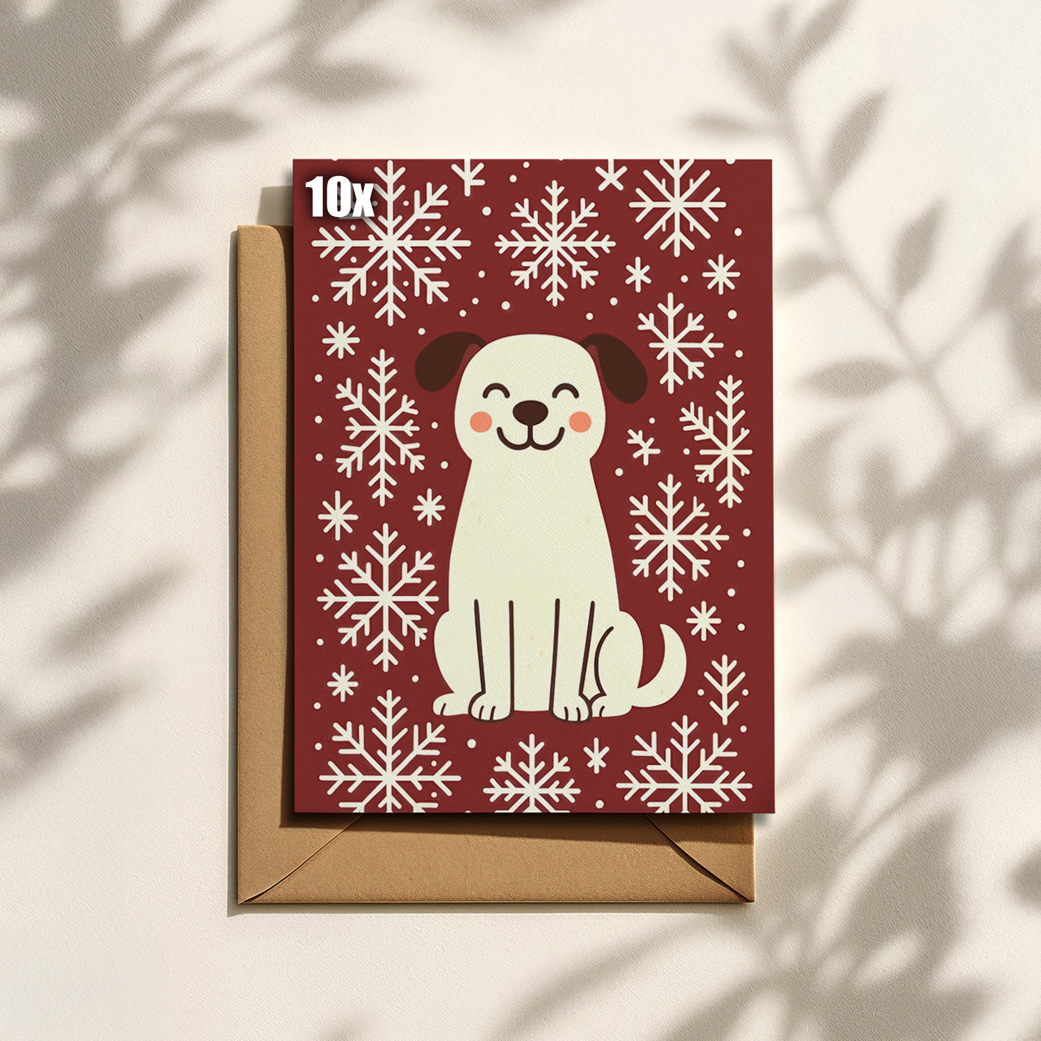 Minimalistische Weihnachtskarte mit Hund & Schneeflocken