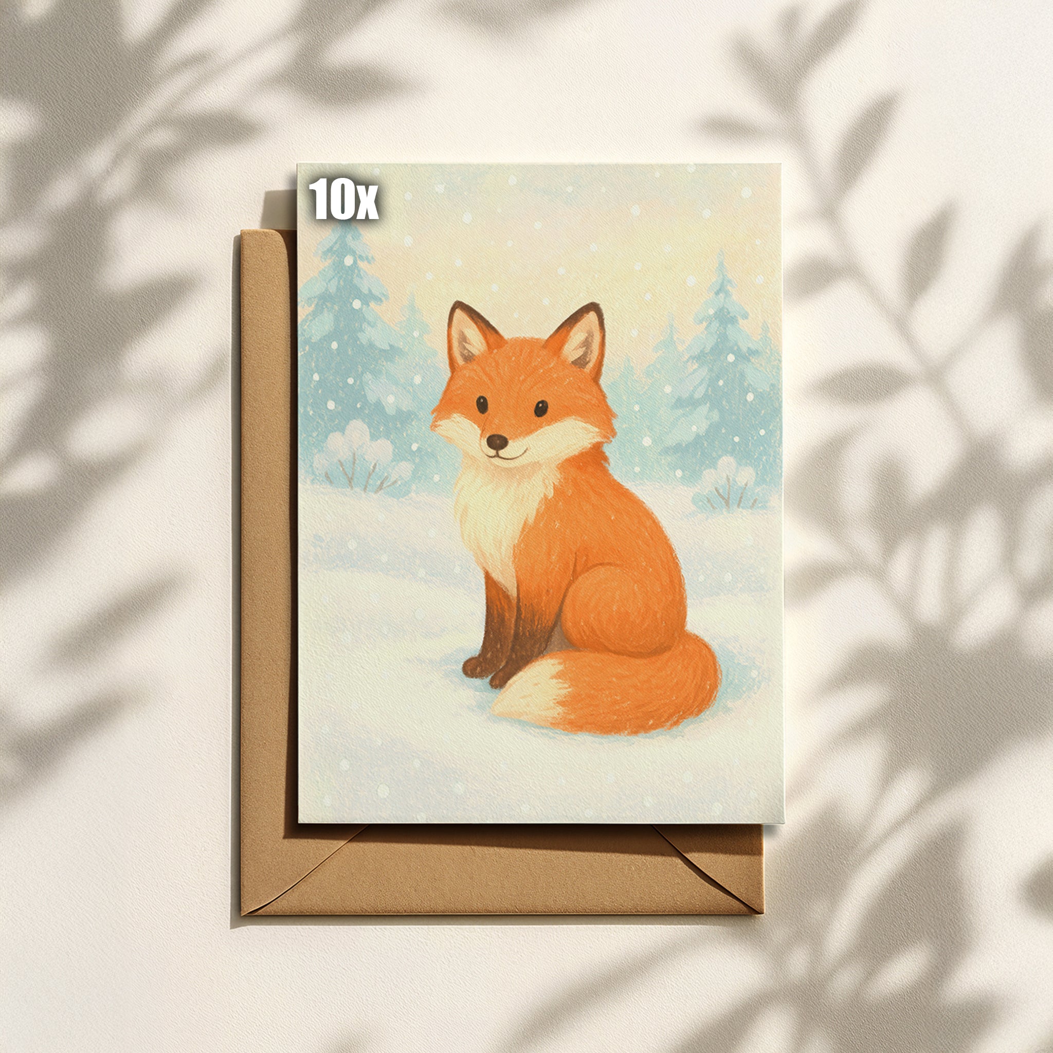 Winterliche Weihnachtskarte mit Fuchs im Schnee