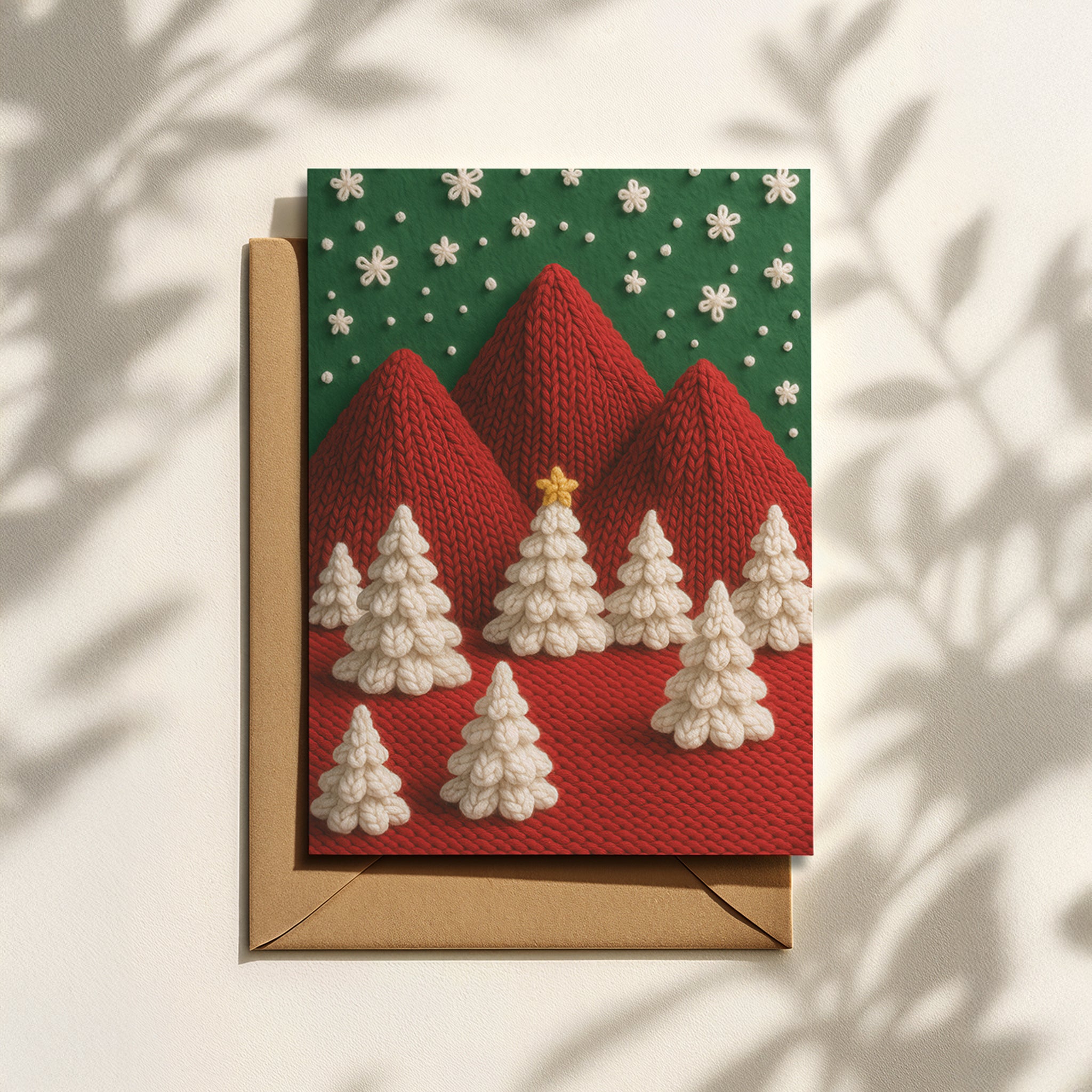 Weihnachtskarte mit gestrickter Winterlandschaft