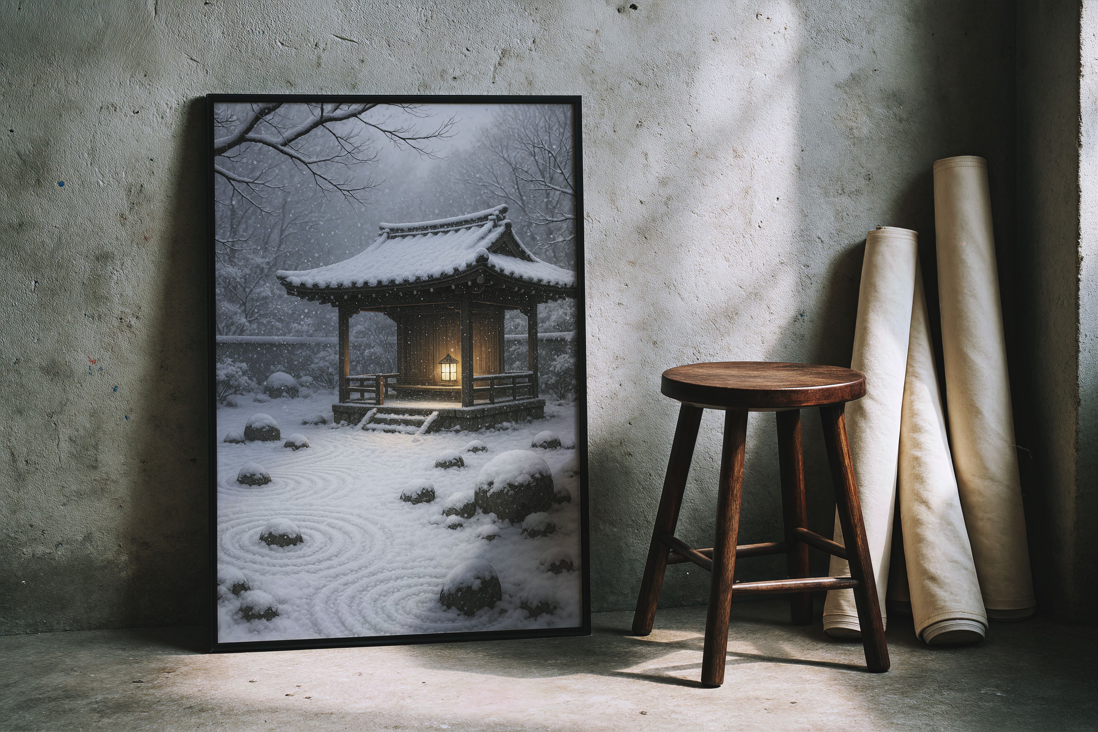Winter Silence – Zen Garten im Schnee