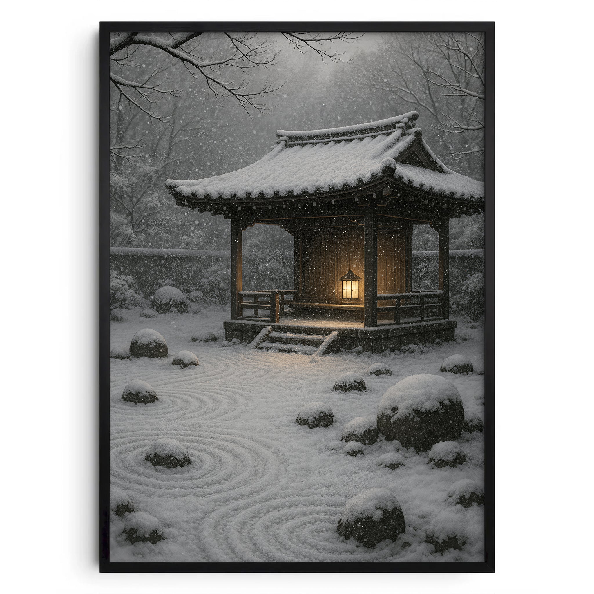Winter Silence – Zen Garten im Schnee